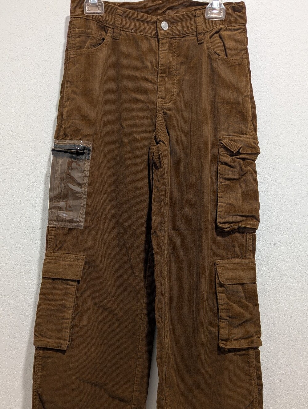 Vintage Y2K Pacific Sunwear Brown Corduroy Cargo Pants with PVC Pocket Detail